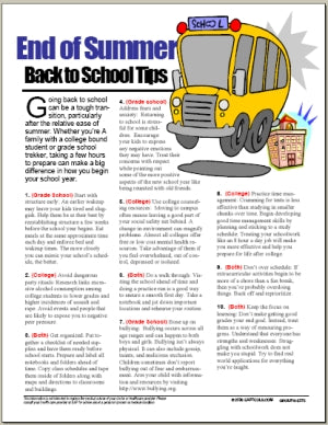 E075 End of Summer: Back to School Tips - HandoutsPlus.com