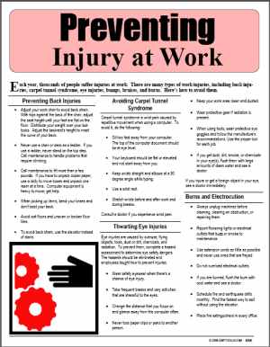 E098 Preventing Injury at Work - HandoutsPlus.com